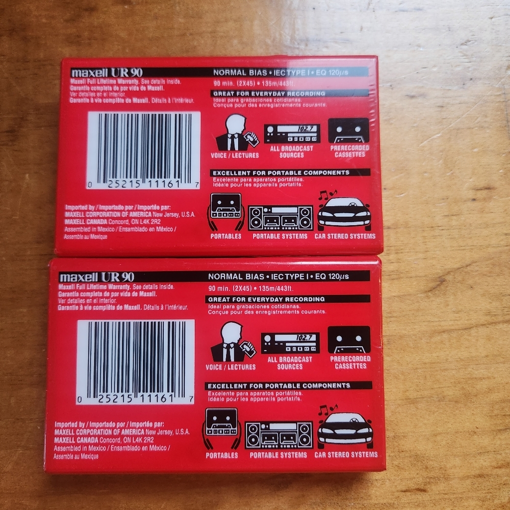Cassette tapes (2) Maxwell UR 90 Minute Blank Audio Cassette Tapes Normal Bias - Picture 2 of 5